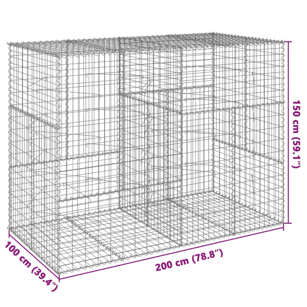 Coș gabion cu capac, 200x100x150 cm, fier galvanizat