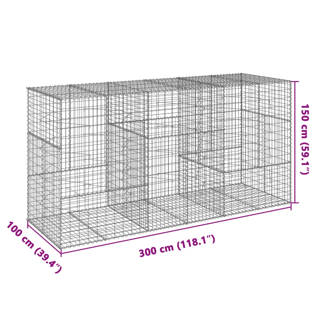 Coș gabion cu capac, 300x100x150 cm, fier galvanizat