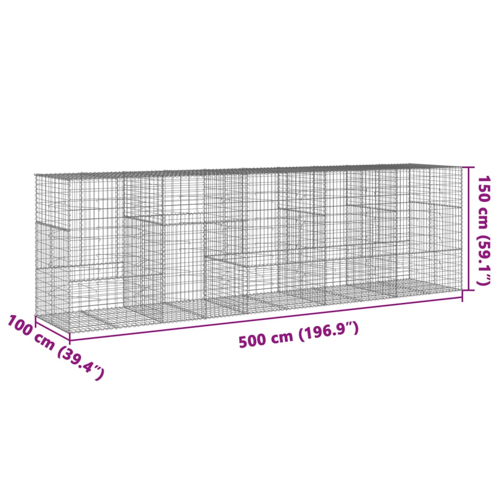 Coș gabion cu capac, 500x100x150 cm, fier galvanizat