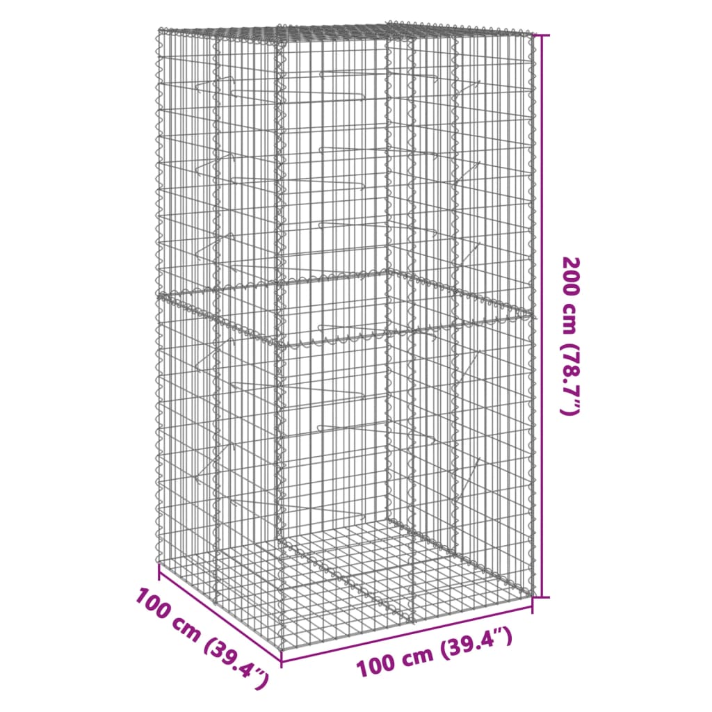 Coș gabion cu capac, 100x100x200 cm, fier galvanizat