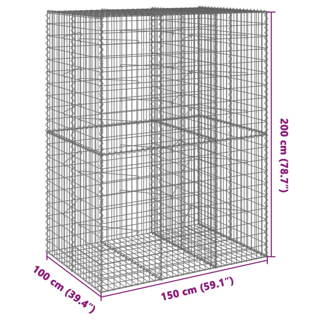 Coș gabion cu capac, 150x100x200 cm, fier galvanizat