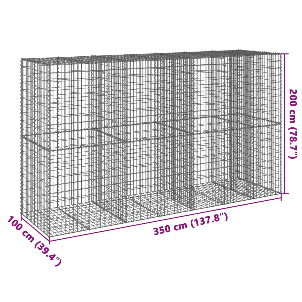 Coș gabion cu capac, 350x100x200 cm, fier galvanizat