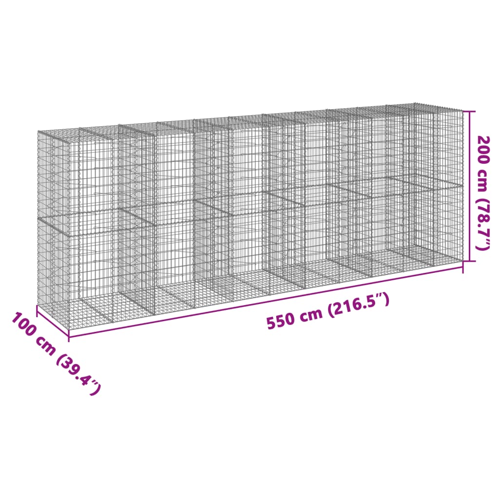 Coș gabion cu capac, 550x100x200 cm, fier galvanizat