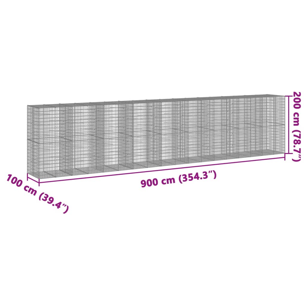 Coș gabion cu capac, 900x100x200 cm, fier galvanizat