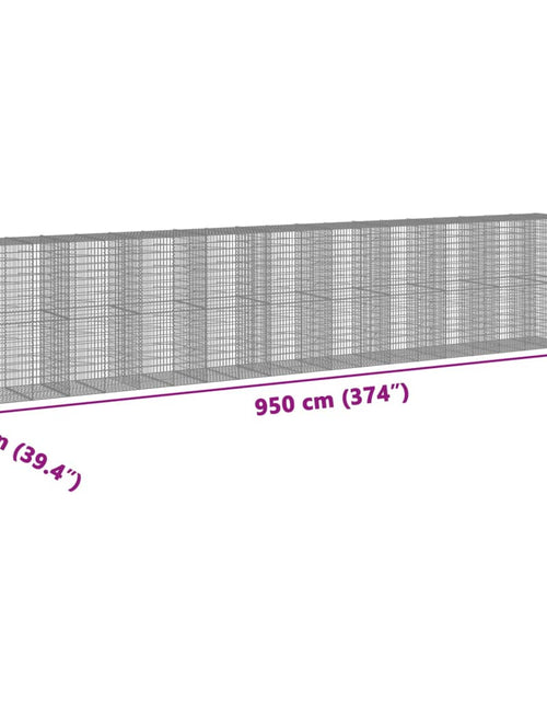 Încărcați imaginea în vizualizatorul Galerie, Coș gabion cu capac, 950x100x200 cm, fier galvanizat

