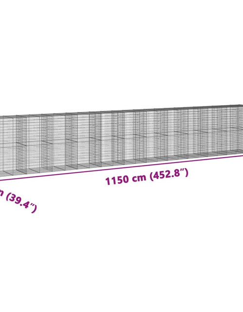 Încărcați imaginea în vizualizatorul Galerie, Coș gabion cu capac, 1150x100x200 cm, fier galvanizat
