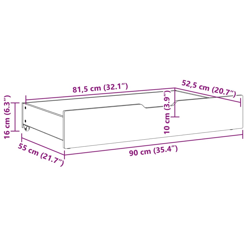 Sertare de pat 2 buc. 90x55x16 cm maro ceruit lemn masiv de pin