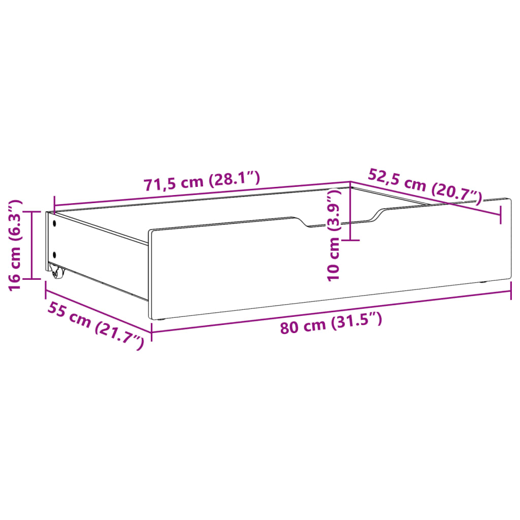 Sertare de pat 2 buc. 80x55x16 cm maro ceruit lemn masiv de pin