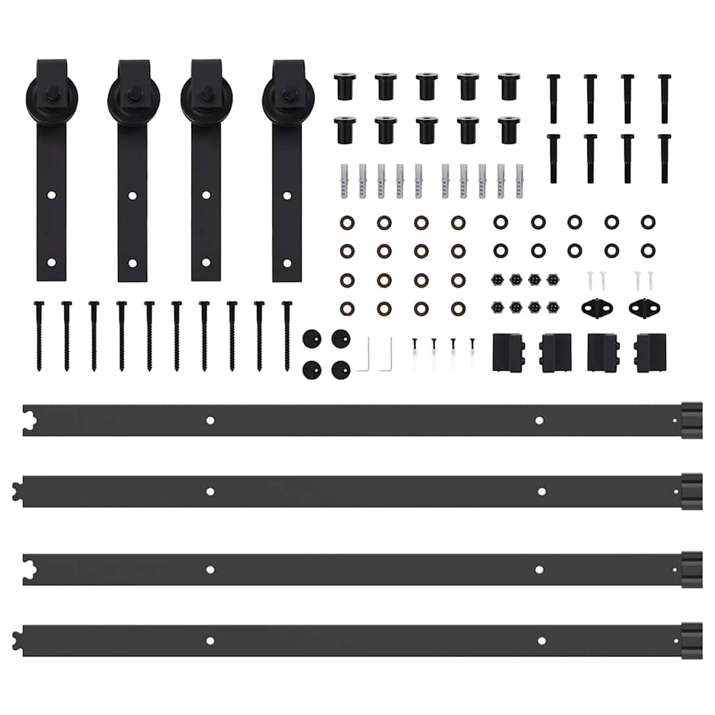 Set feronerie pentru uși glisante, negru, 213,5 cm, oțel