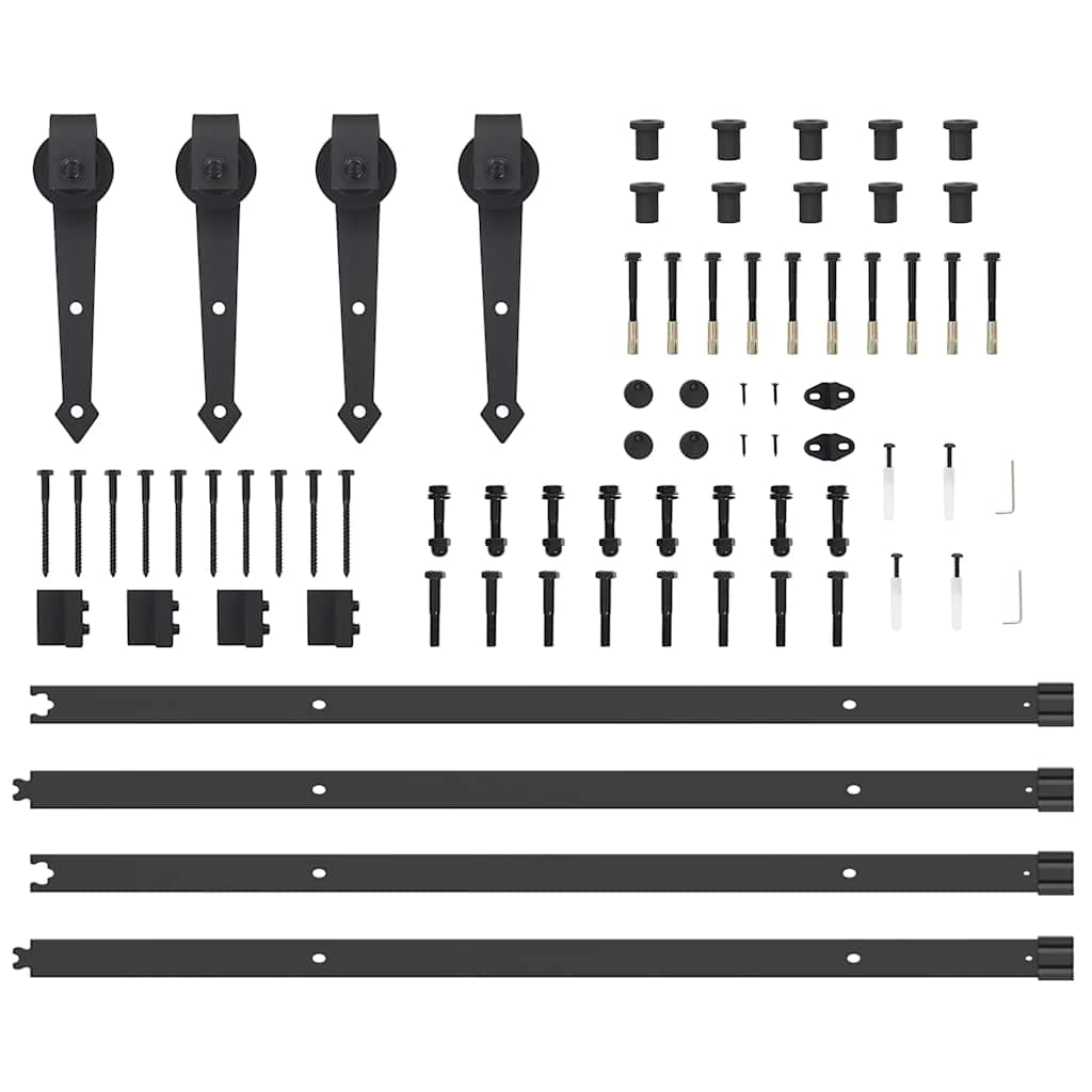 Set feronerie pentru uși glisante, negru, 213,5 cm, oțel