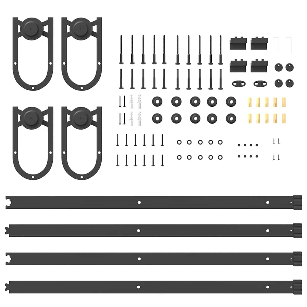 Set feronerie pentru uși glisante, negru, 200 cm, oțel