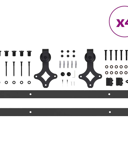 Загрузите изображение в средство просмотра галереи, Set feronerie pentru uși glisante, negru, 152,5 cm, oțel
