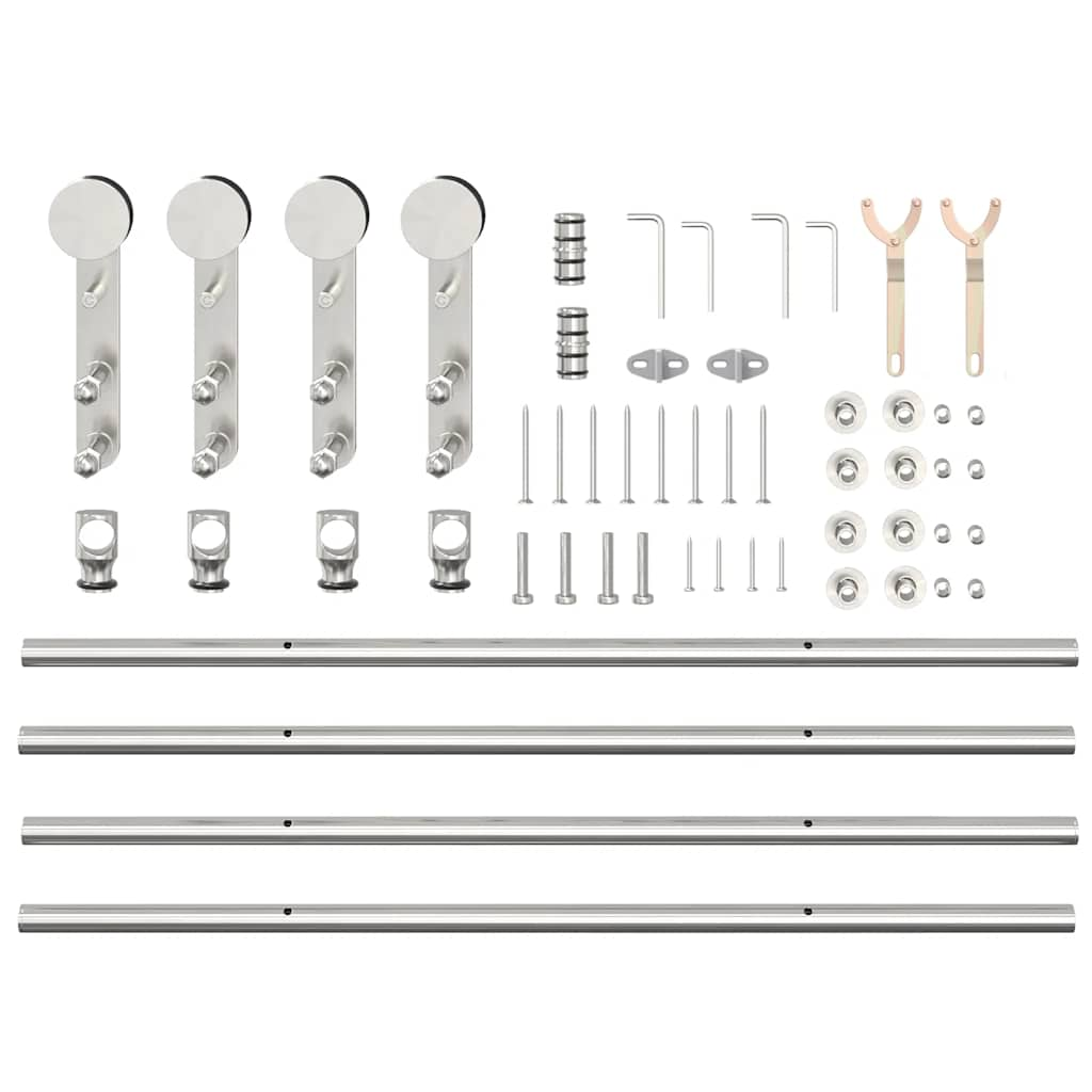 Set piese pentru ușă glisantă, argintiu, 200 cm oțel inoxidabil