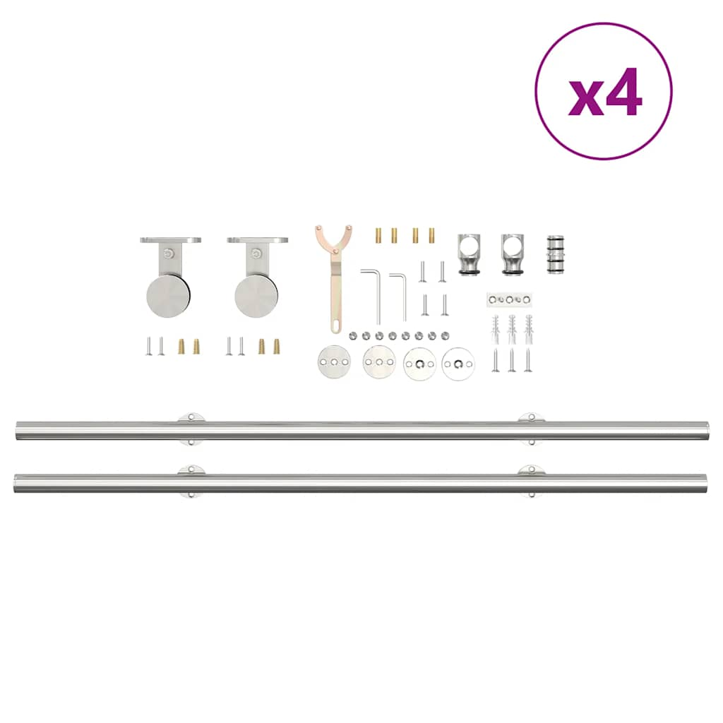 Set piese pentru ușă glisantă, argintiu, 200 cm oțel inoxidabil