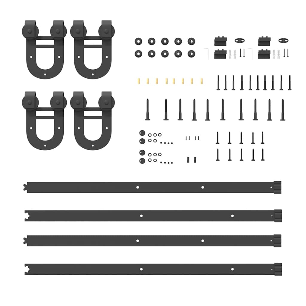 Set feronerie pentru ușă glisantă, negru, 183 cm, oțel