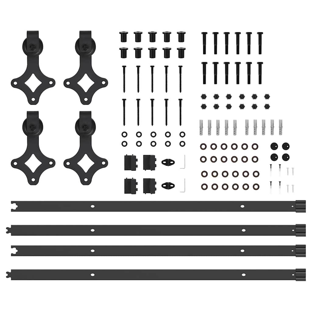 Set feronerie pentru uși glisante, negru, 213,5 cm, oțel