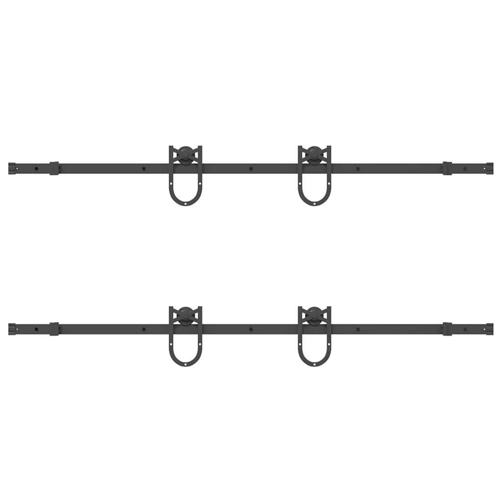 Set feronerie pentru ușă glisantă, negru, 183 cm, oțel