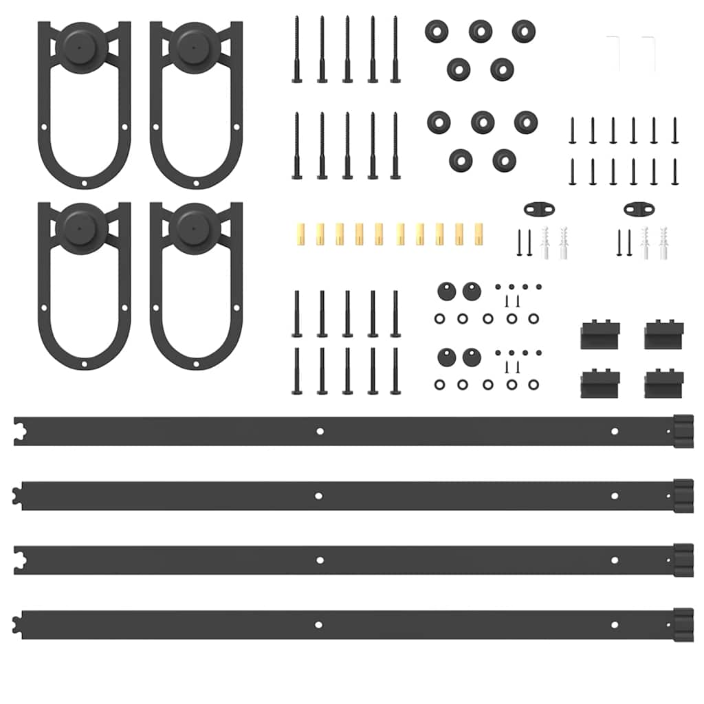 Set feronerie pentru ușă glisantă, negru, 183 cm, oțel