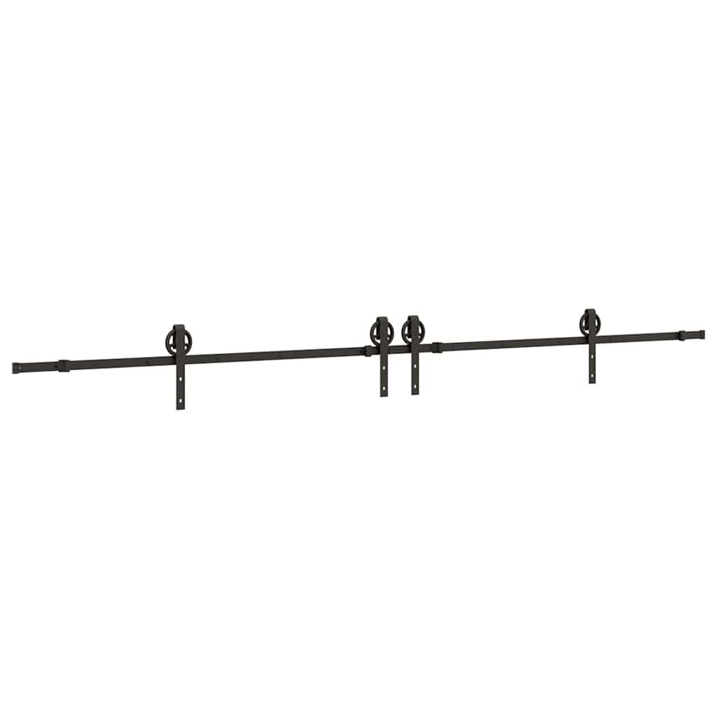 Set feronerie pentru ușă glisantă, negru, 183 cm, oțel