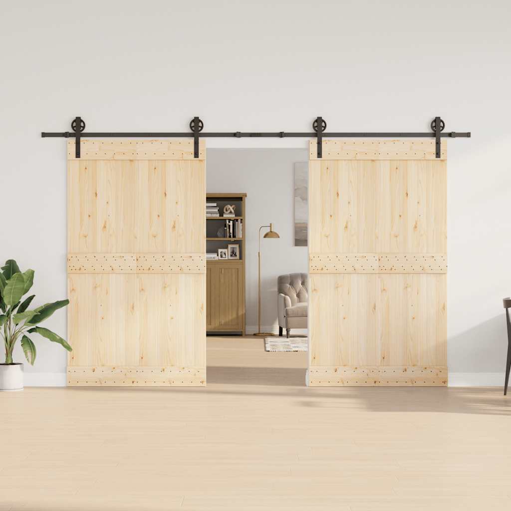 Set feronerie pentru ușă glisantă, negru, 183 cm, oțel