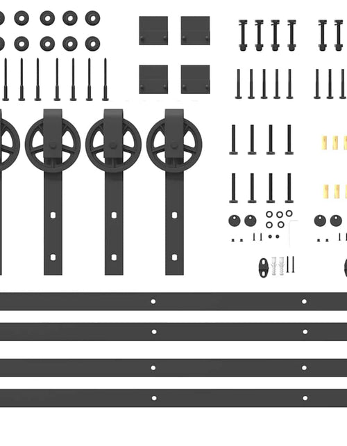 Încărcați imaginea în vizualizatorul Galerie, Set feronerie pentru ușă glisantă, negru, 183 cm, oțel
