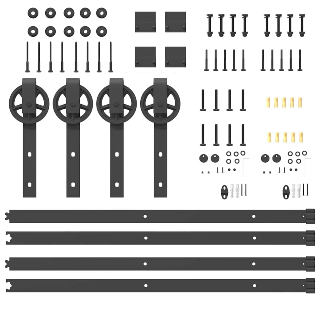 Set feronerie pentru ușă glisantă, negru, 183 cm, oțel