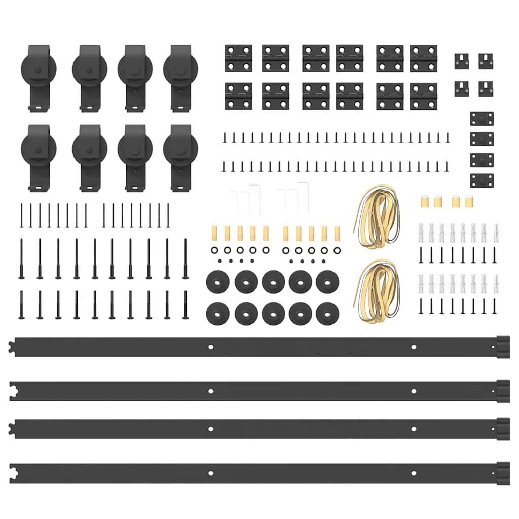 Set feronerie pentru uși glisante, negru, 200 cm, oțel