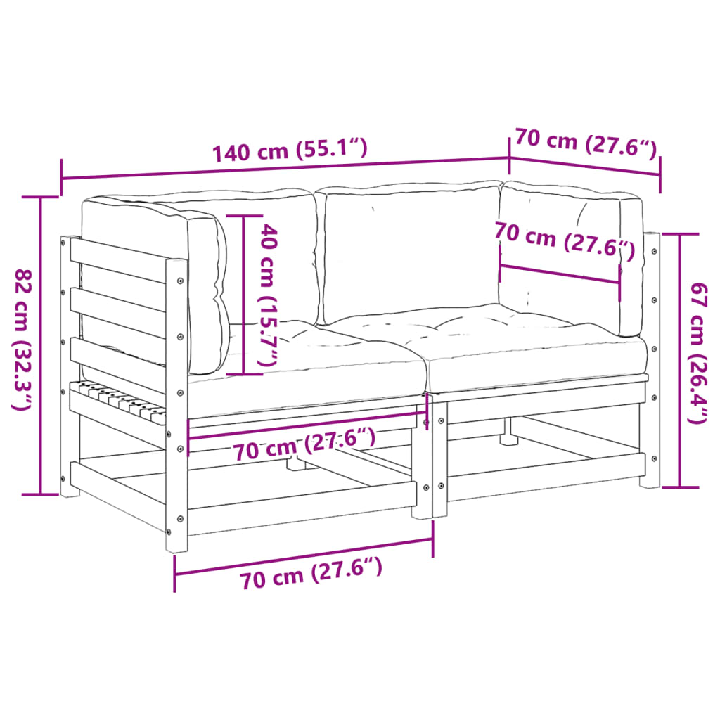 Set mobilier grădină cu perne, 2 buc., maro ceruit, lemn de pin