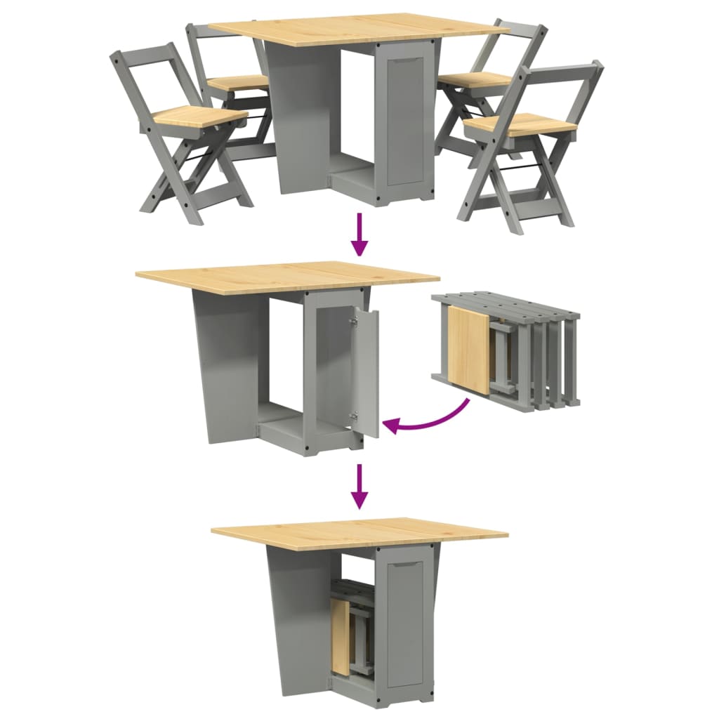 Set mobilier tip fluture Corona, pliabil 5 piese gri lemn pin