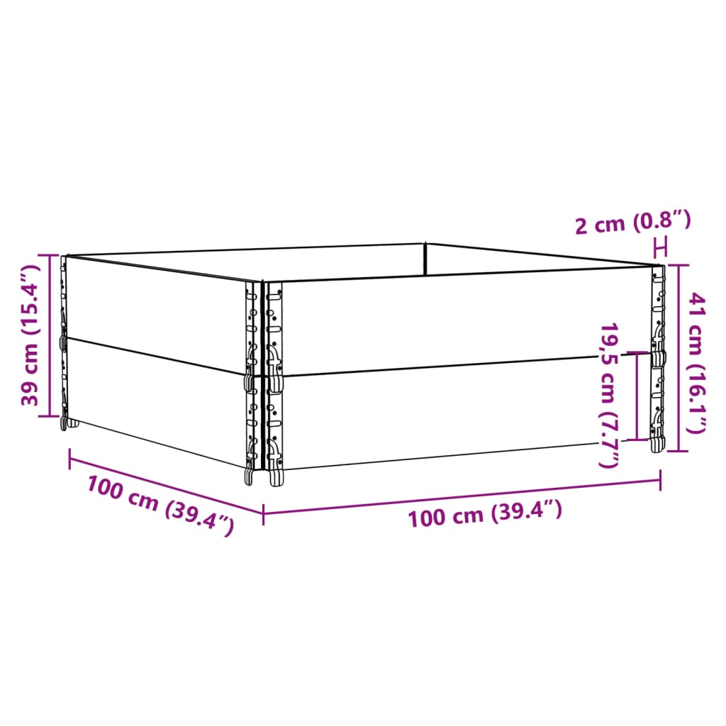 Rame pentru paleți 2 buc. gri 100x100 cm lemn masiv de pin