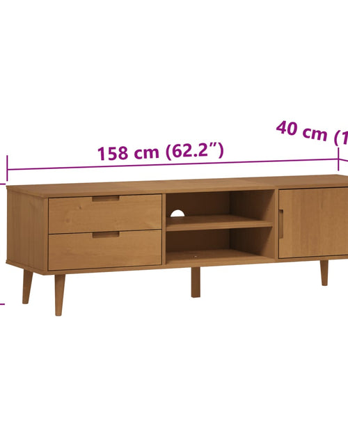 Загрузите изображение в средство просмотра галереи, Dulap TV „MOLDE” maro, 158x40x49 cm, lemn masiv de pin
