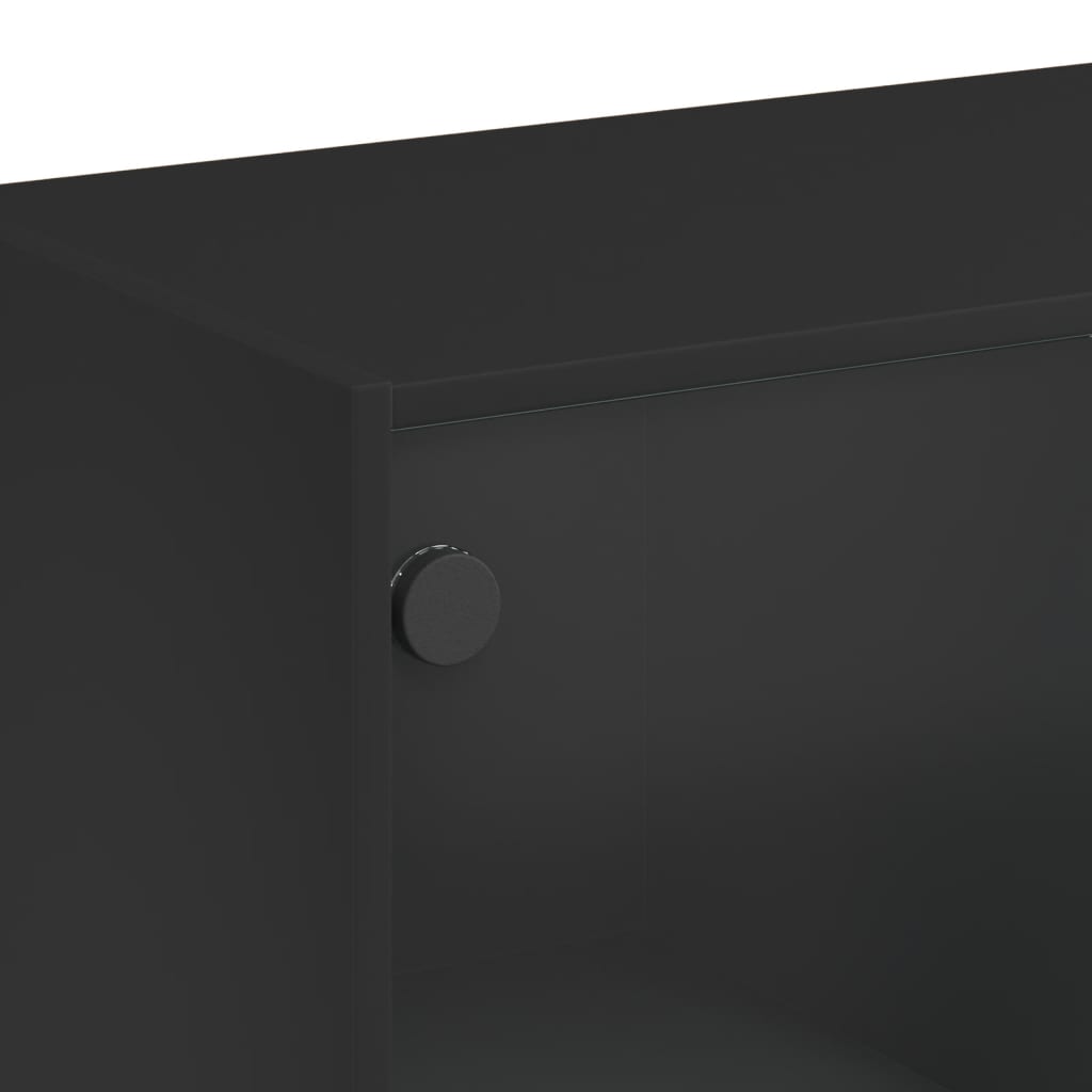 Dulap înalt cu uși, negru, 68x37x142 cm, lemn compozit
