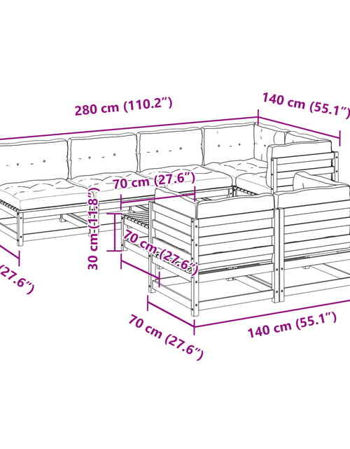 Încărcați imaginea în vizualizatorul Galerie, Set canapea de grădină cu perne, 8 piese, lemn masiv de pin
