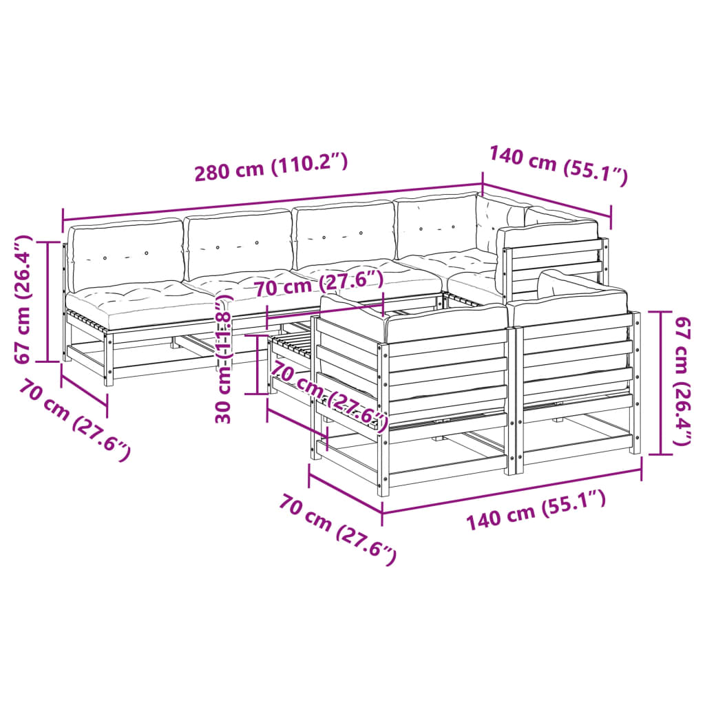 Set canapele grădină cu perne, 8 piese, maro, lemn masiv de pin