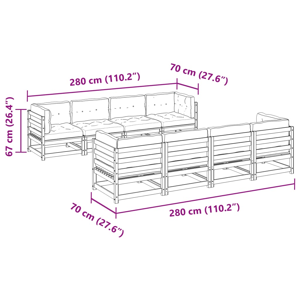 Set mobilier de grădină cu perne, 9 piese, lemn masiv de pin