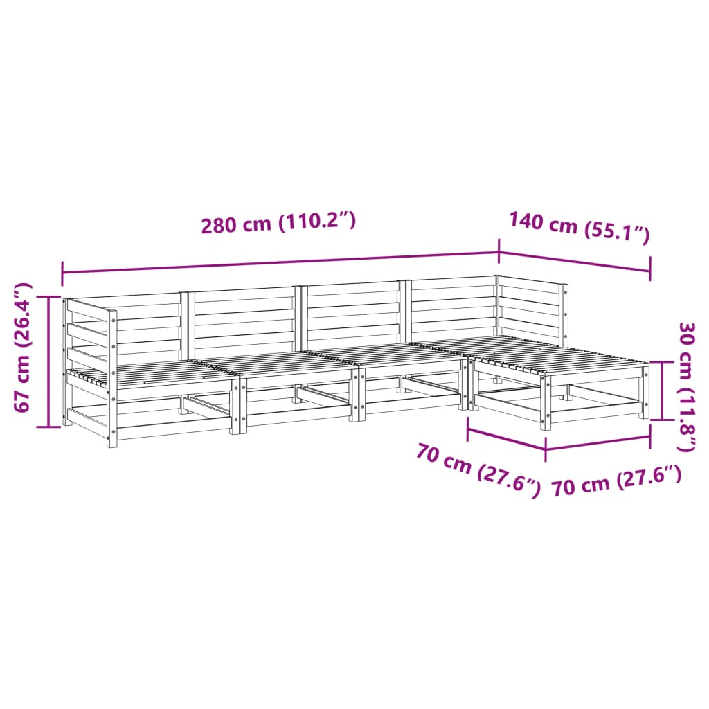 Set canapea de grădină, 5 piese, alb, lemn masiv de pin