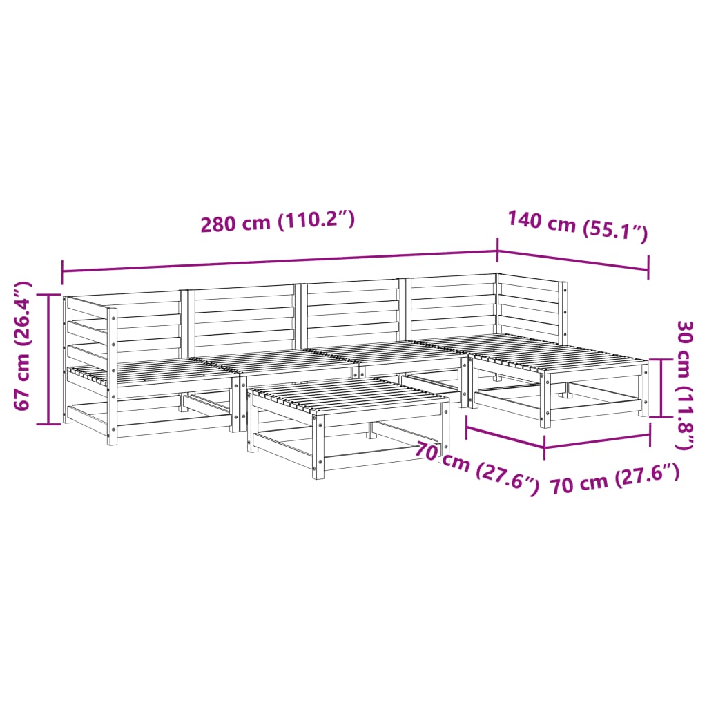 Set canapea de grădină, 6 piese, alb, lemn masiv pin