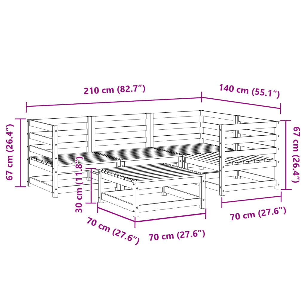 Set canapea de grădină, 5 piese, lemn de pin tratat