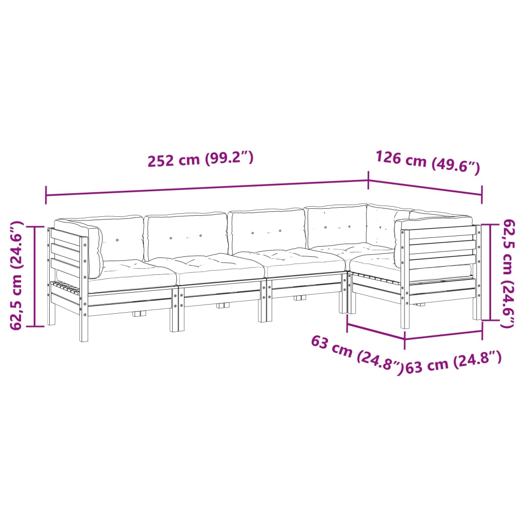 Set mobilier de grădină cu perne, 5 piese, lemn masiv de pin