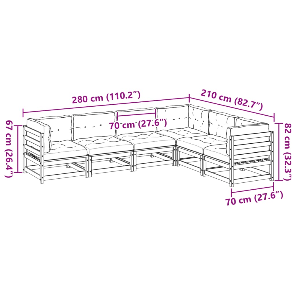 Set canapele de grădină cu perne, 6 piese, lemn masiv de pin