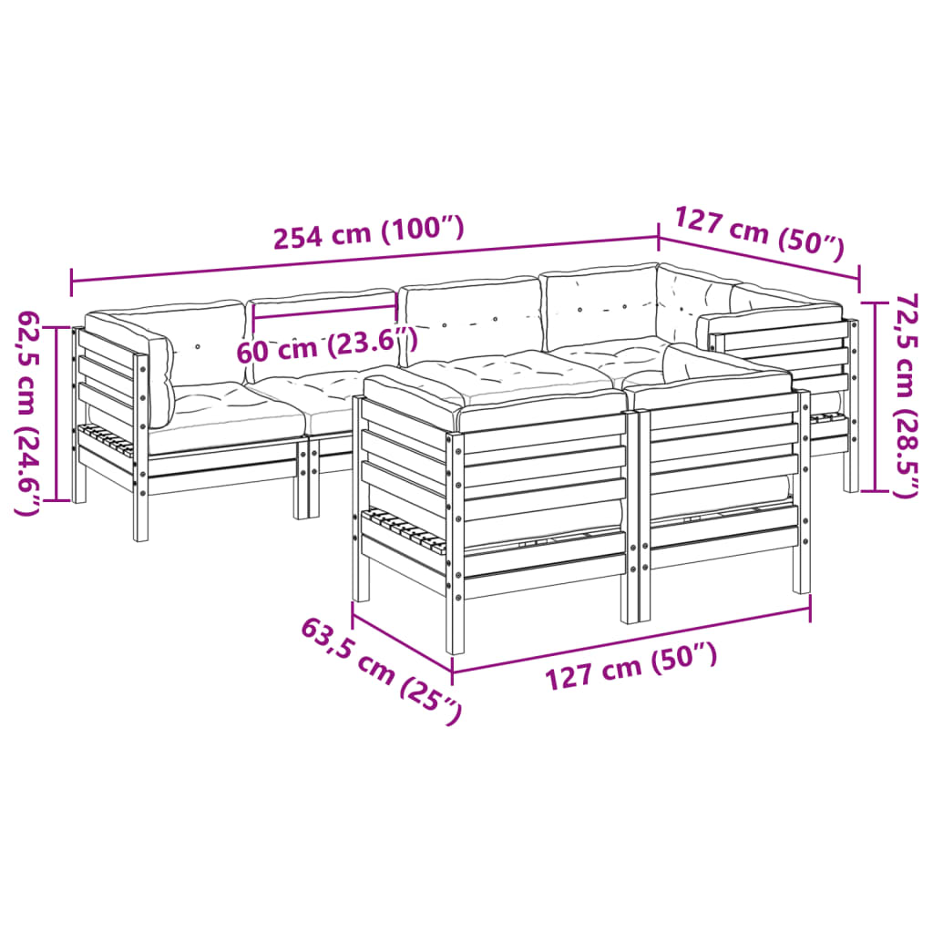 Set canapele grădină cu perne, 7 piese, maro, lemn masiv de pin