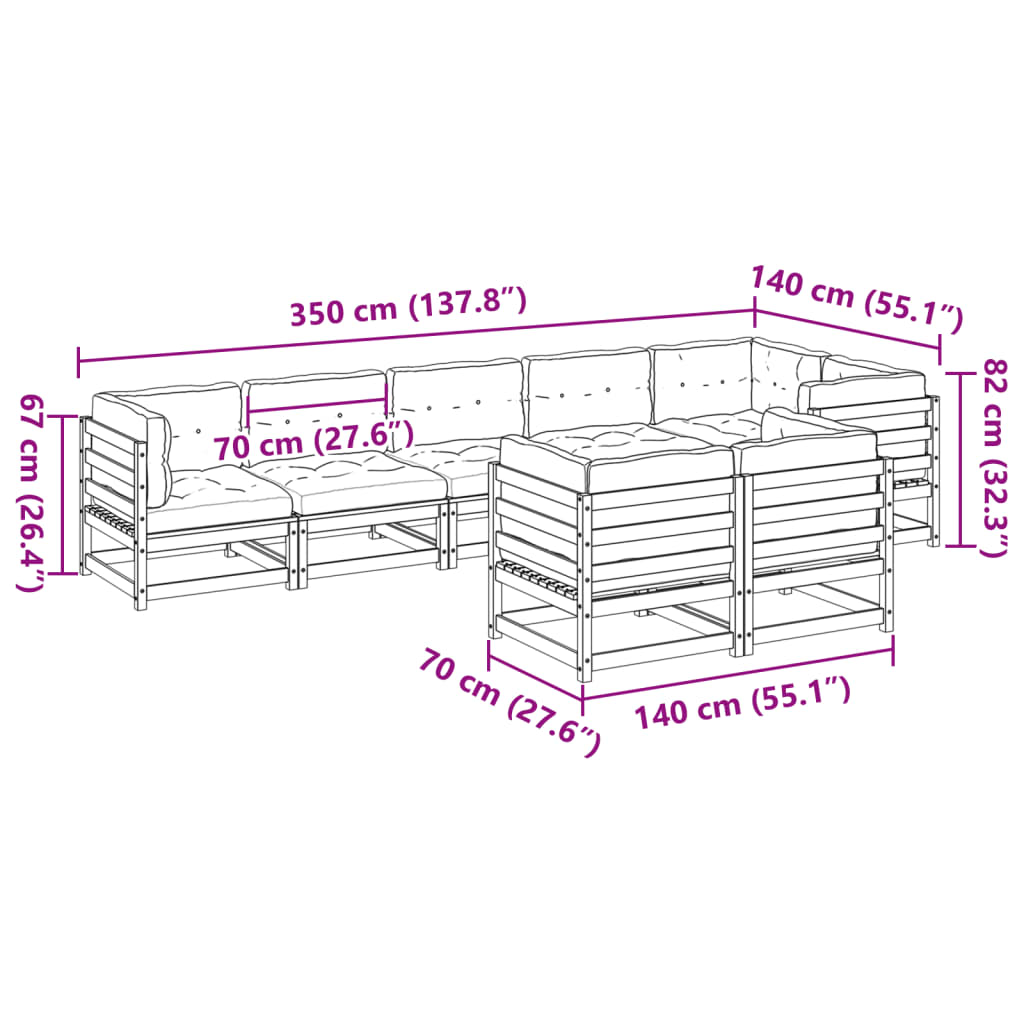 Set canapele grădină cu perne, 8 piese, maro, lemn masiv de pin