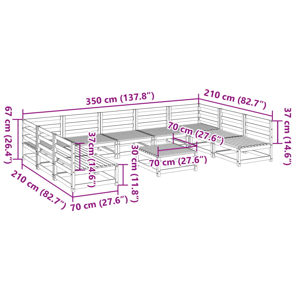 Set canapea de grădină, 10 piese, lemn de pin tratat