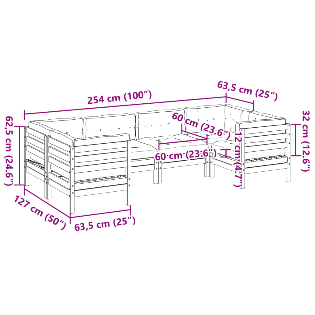 Set mobilier de grădină cu perne, 6 piese, lemn masiv de pin