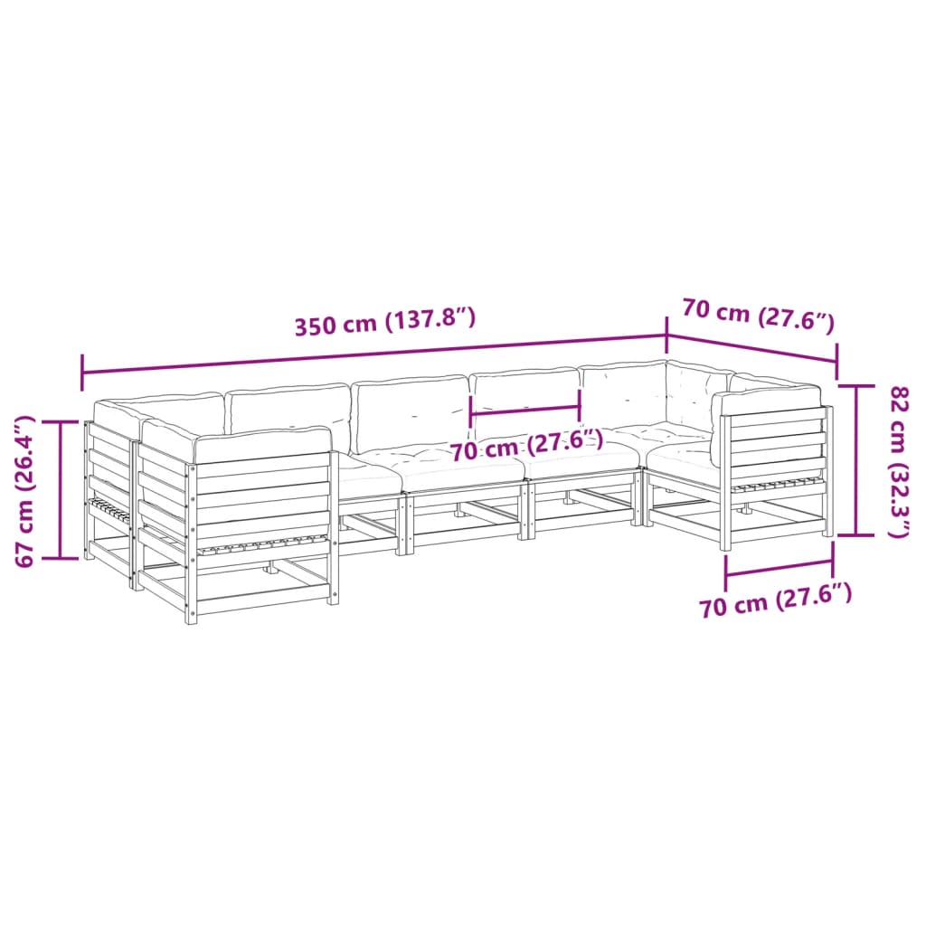 Set canapele grădină cu perne, 7 piese, maro, lemn masiv de pin