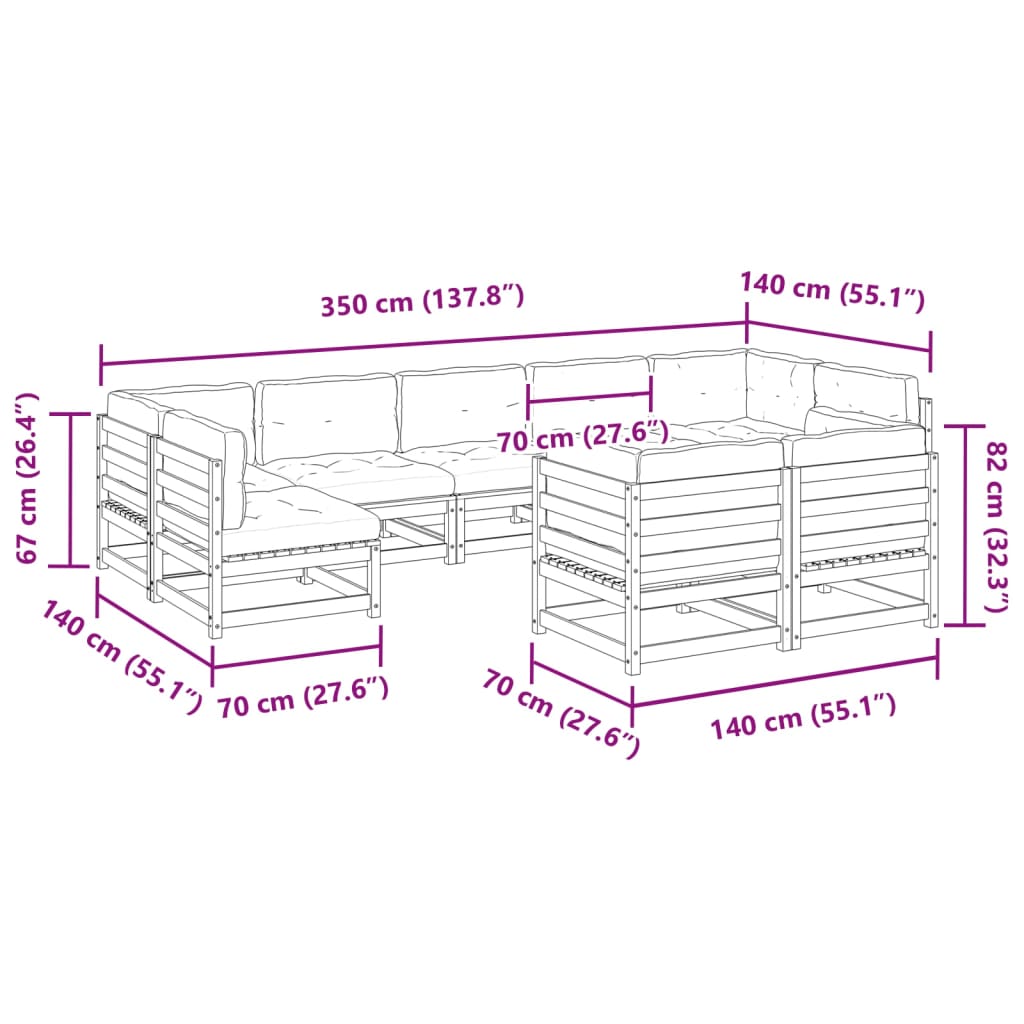 Set mobilier de grădină cu perne, 9 piese, lemn masiv de pin