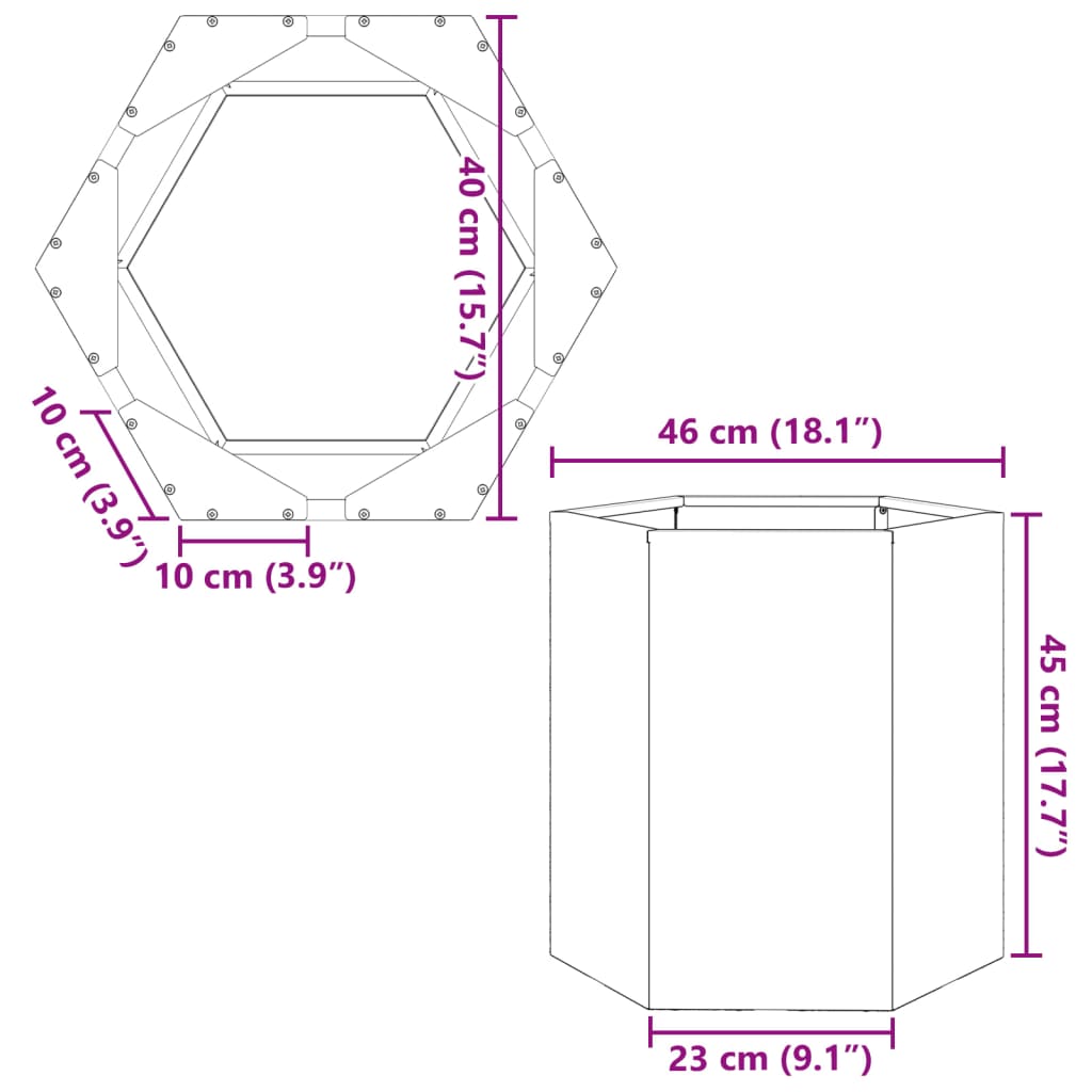 Jardinieră de grădină alb 46x40x45 cm oțel hexagonal