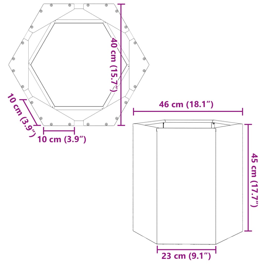 Jardinieră de grădină antracit 46x40x45 cm oțel hexagonal