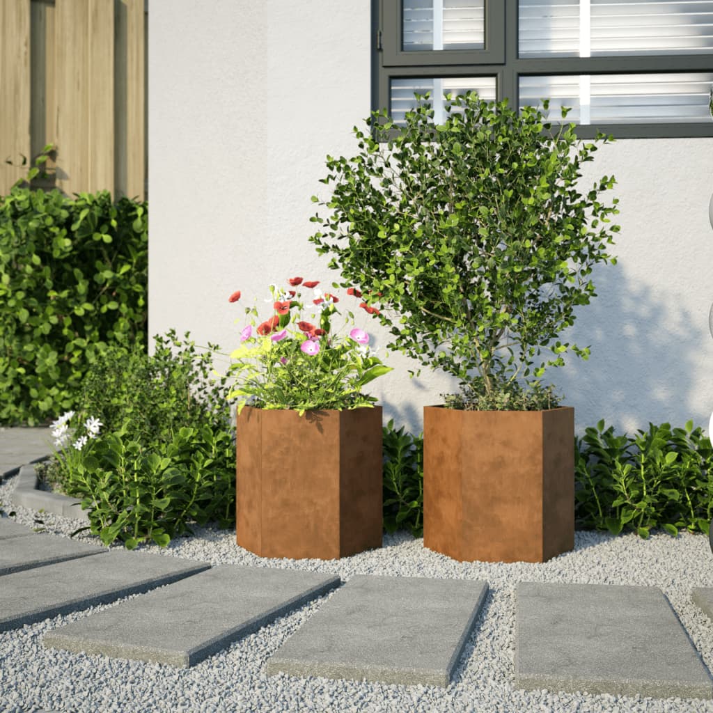 Jardinieră grădină 2 buc. 46x40x45cm oțel corten hexagonală