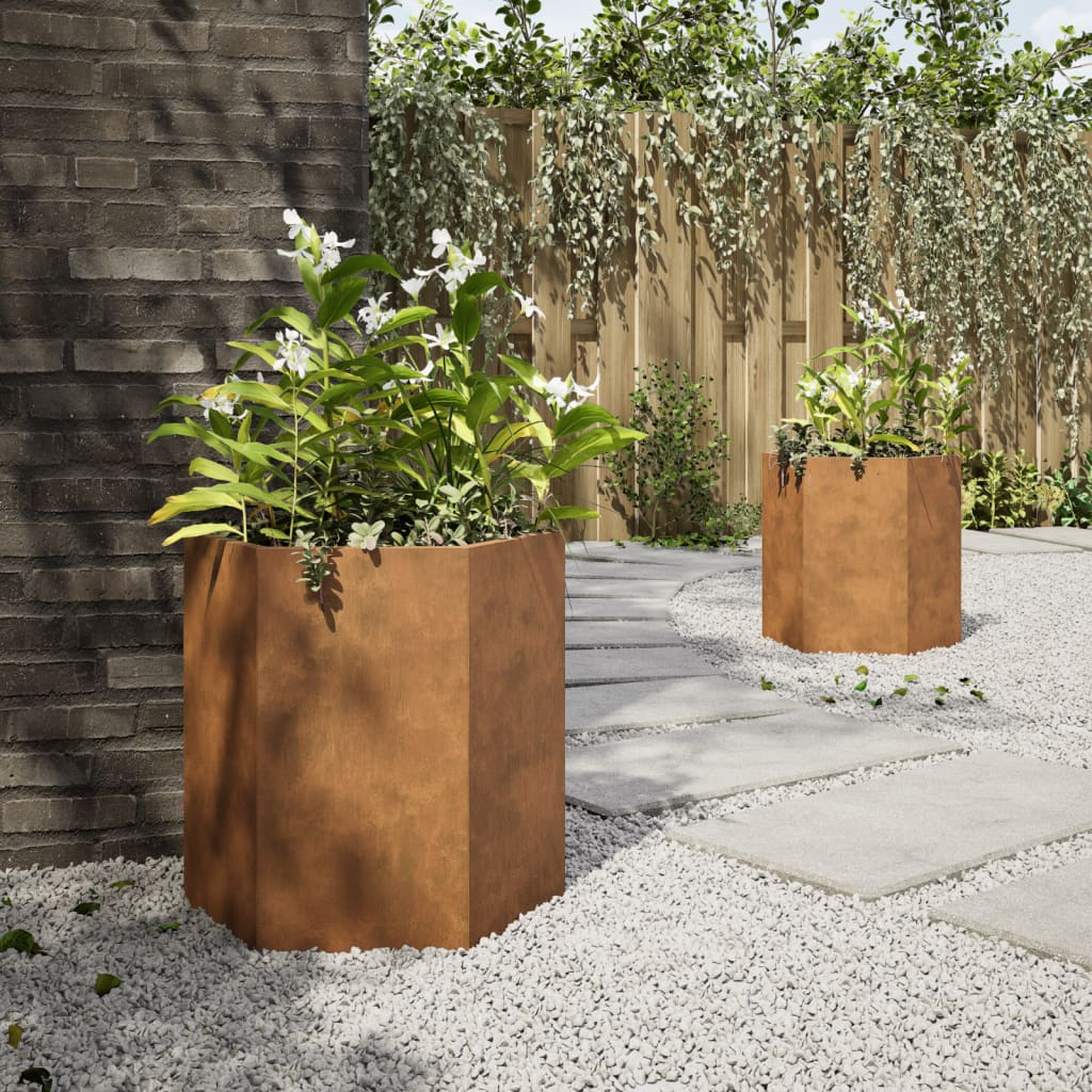 Jardinieră grădină 2 buc. 46x40x45cm oțel corten hexagonală